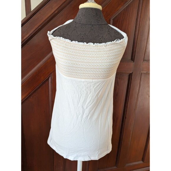 Guess Jeans White Cotton Smocked Tube Top With Halter Tie Womens S/P - Picture 1 of 5
